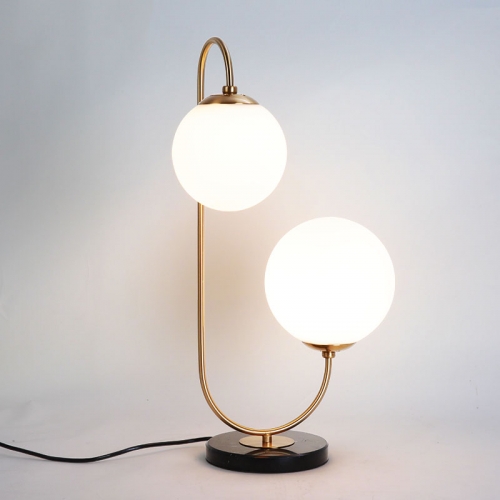 2 Light Brass Glass Globe Table Lamp in 